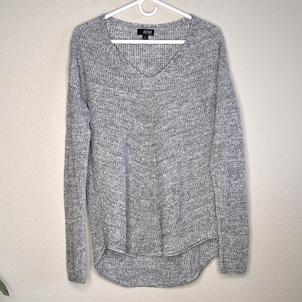 A New Approach ana Womens Grey Marl‎ V-Neck High Low Hem Pullover Sweater Size M
